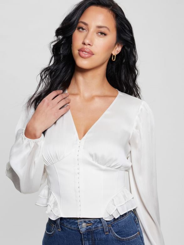 GUESS Women Eco Hamiri Corset Top Dove White Apparel V28V61160