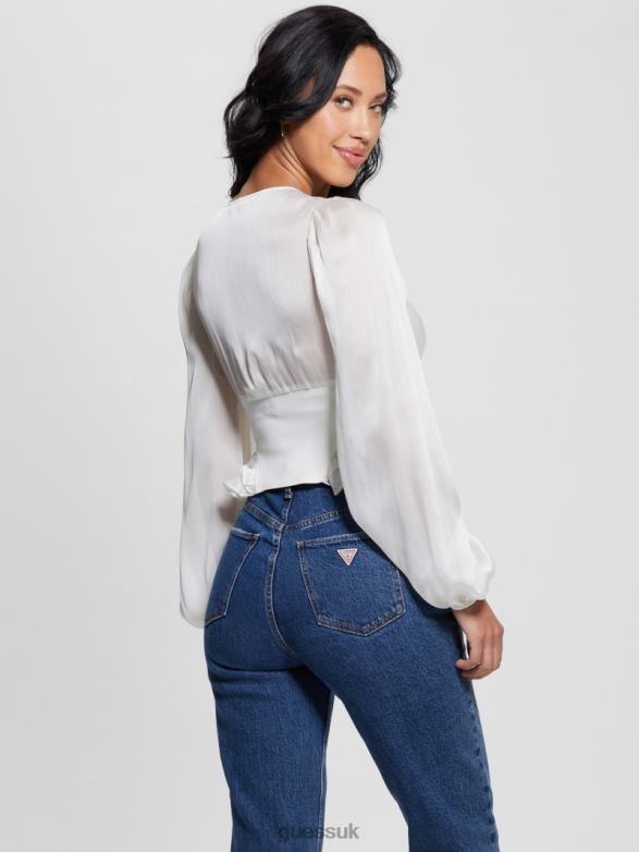 GUESS Women Eco Hamiri Corset Top Dove White Apparel V28V61160