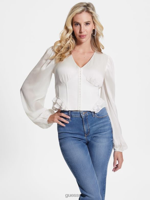 GUESS Women Eco Hamiri Corset Top Dove White Apparel V28V61160