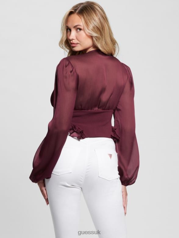 GUESS Women Eco Hamiri Corset Top Mystic Wine Apparel V28V61279