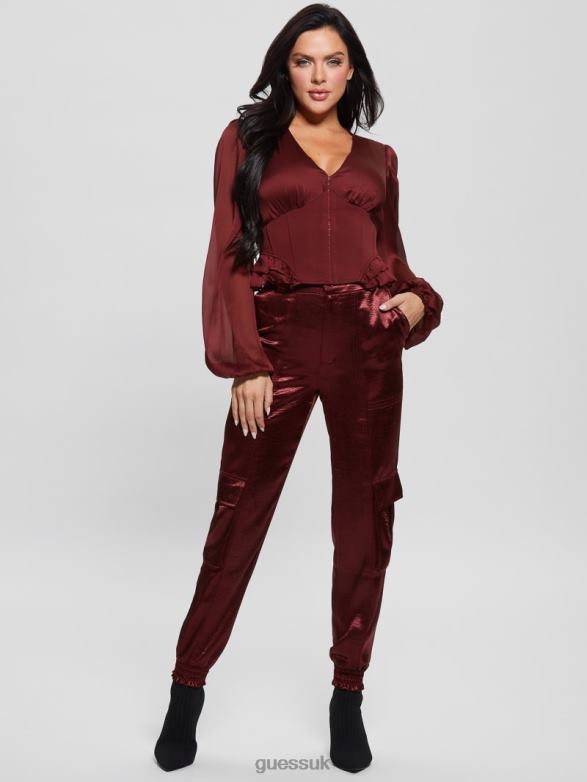 GUESS Women Eco Hamiri Corset Top Mystic Wine Apparel V28V61279