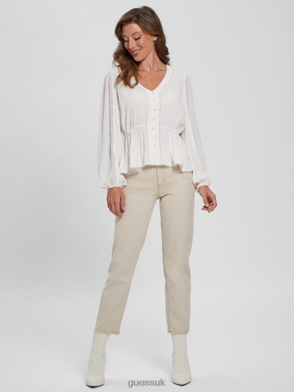 GUESS Women Eco Hera Top Cream White Apparel V28V61646