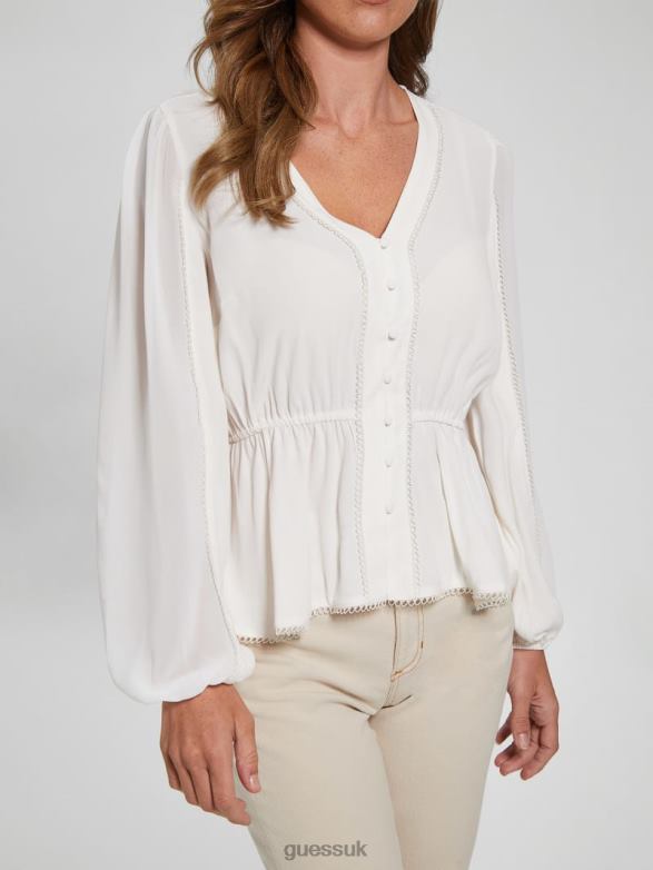 GUESS Women Eco Hera Top Cream White Apparel V28V61646