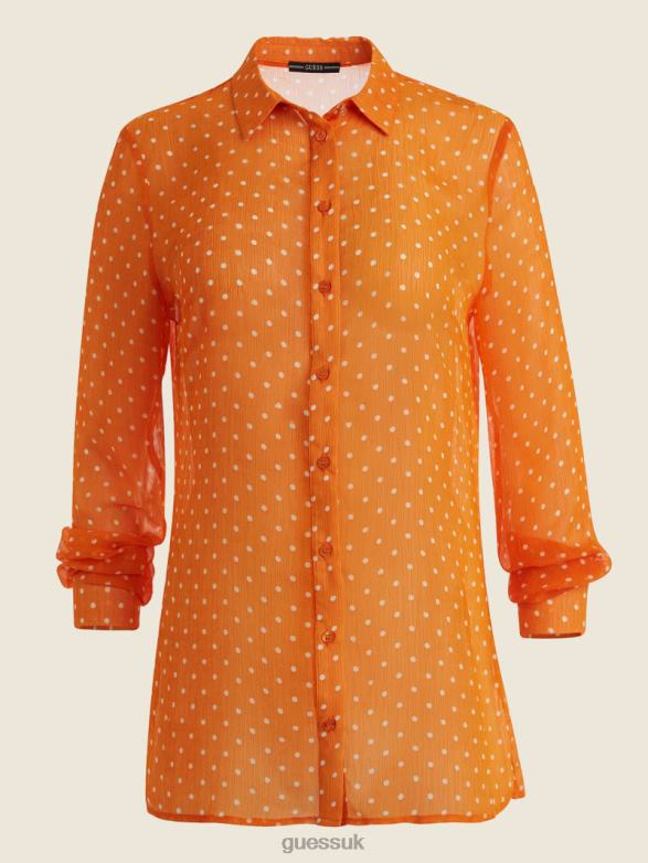 GUESS Women Eco Holly Polka Dot Shirt Dotmania Brassy Combo Apparel V28V61520