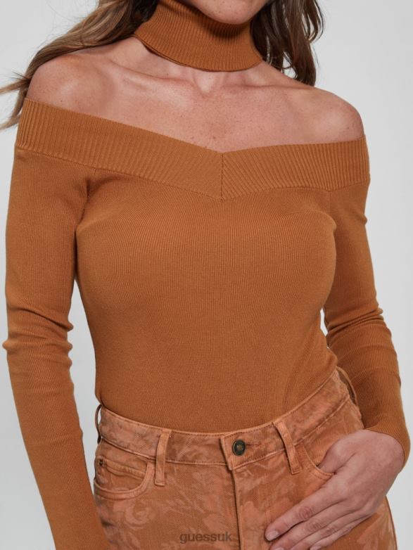 GUESS Women Eco Kamia Cutout Top Amber Honey Apparel V28V61331