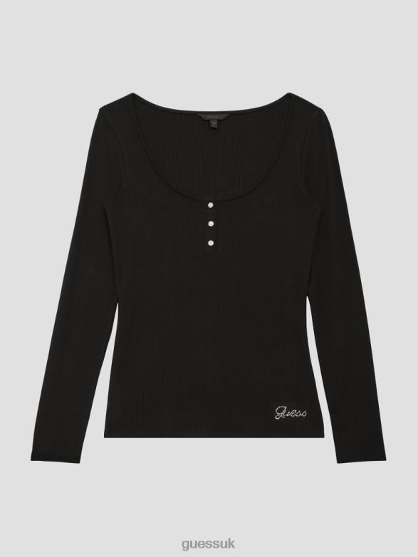 GUESS Women Eco Karlee Long-Sleeve Henley Black Apparel V28V61517