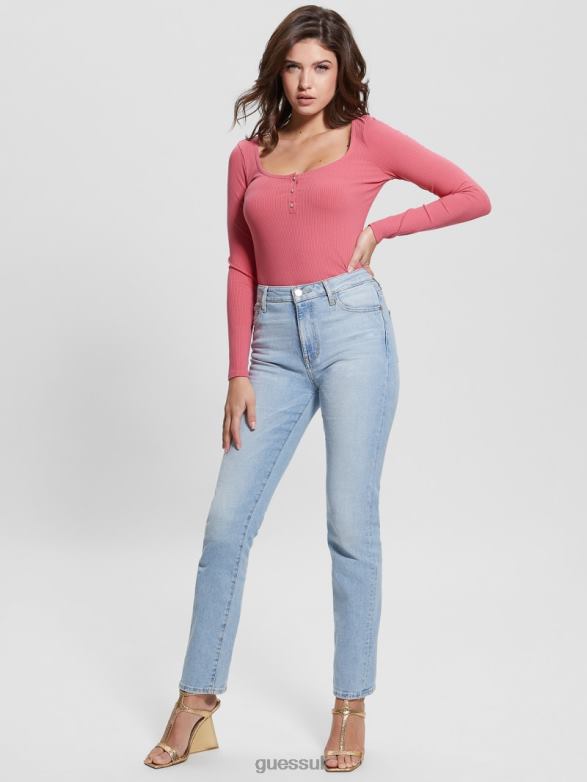 GUESS Women Eco Karlee Long-Sleeve Henley Drift Pink Apparel V28V61638