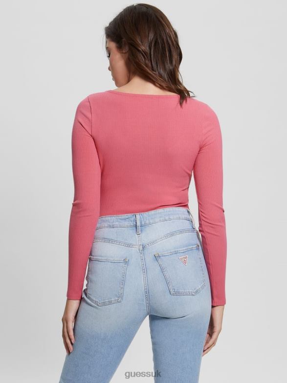 GUESS Women Eco Karlee Long-Sleeve Henley Drift Pink Apparel V28V61638