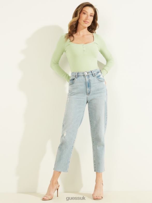 GUESS Women Eco Karlee Long-Sleeve Henley Lost In Thyme Apparel V28V61685