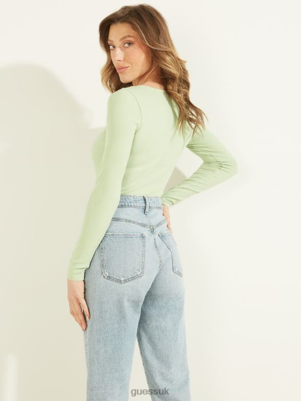 GUESS Women Eco Karlee Long-Sleeve Henley Lost In Thyme Apparel V28V61685