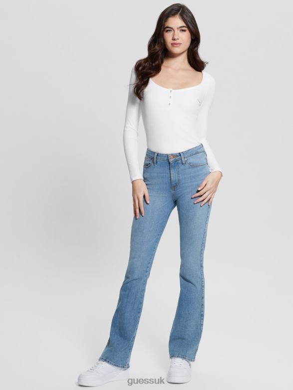 GUESS Women Eco Karlee Long-Sleeve Henley Pure White Apparel V28V61498
