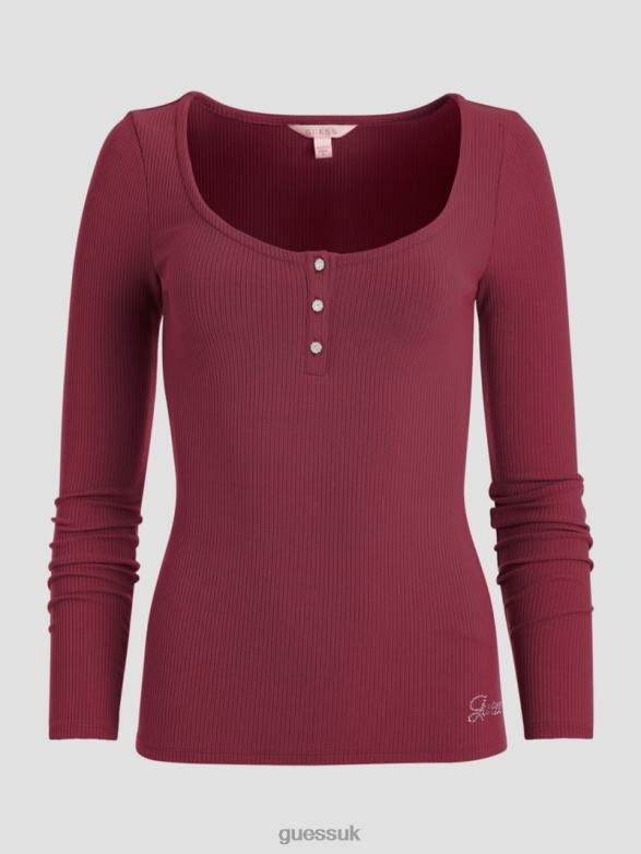 GUESS Women Eco Karlee Long-Sleeve Henley Tragic Stone Apparel V28V61606