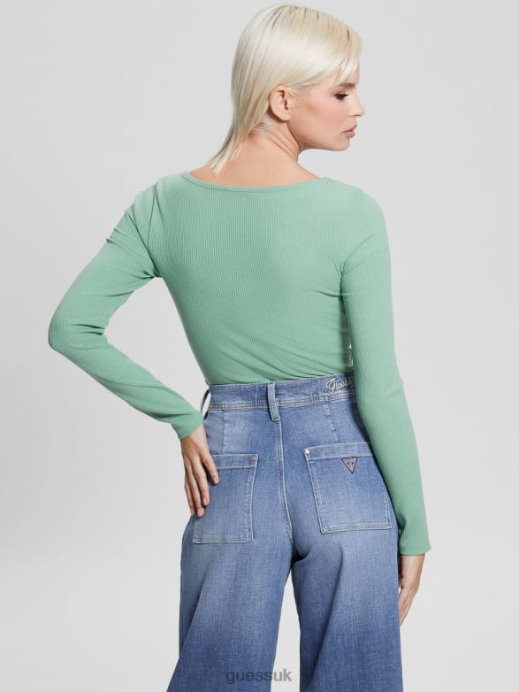 GUESS Women Eco Karlee Long-Sleeve Henley Vital Green Apparel V28V61640