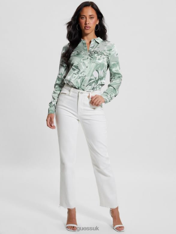 GUESS Women Eco Linda Satin Shirt Dusty Fern Jungle Print Apparel V28V6930