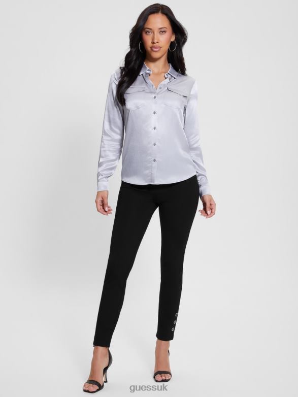 GUESS Women Eco Linda Satin Shirt Lilac Smoke Apparel V28V61091