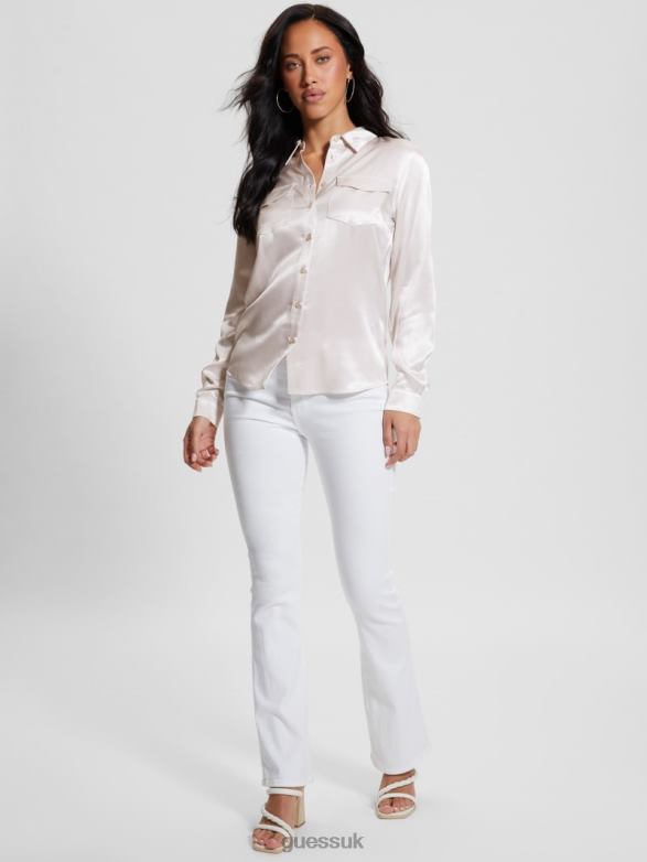 GUESS Women Eco Linda Satin Shirt Muted Stone Apparel V28V6926