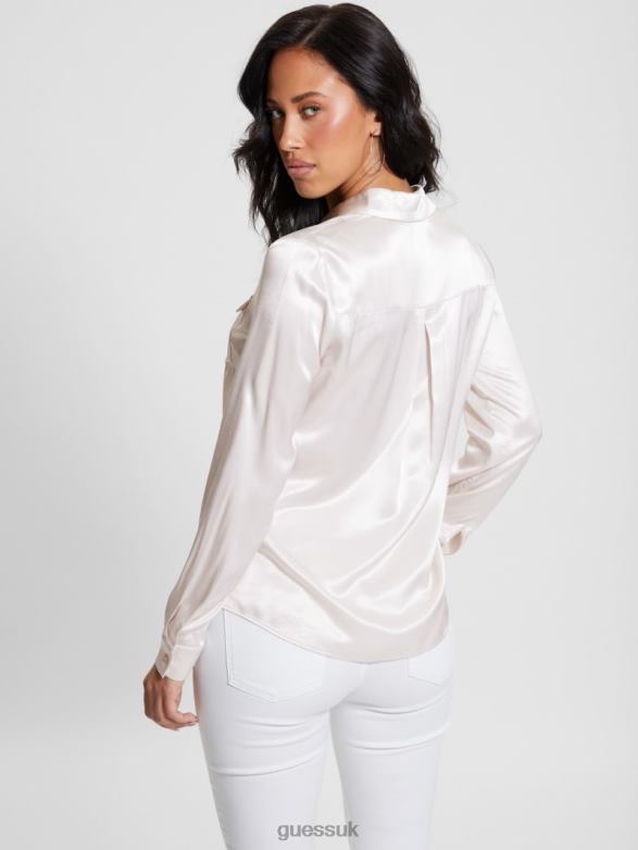 GUESS Women Eco Linda Satin Shirt Muted Stone Apparel V28V6926