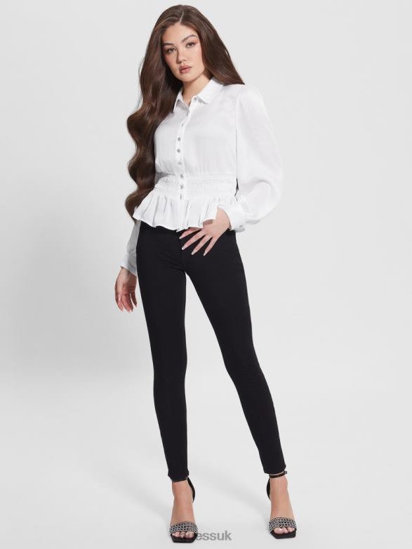 GUESS Women Eco Mandi Crystal Button Shirt Pure White Apparel V28V61526