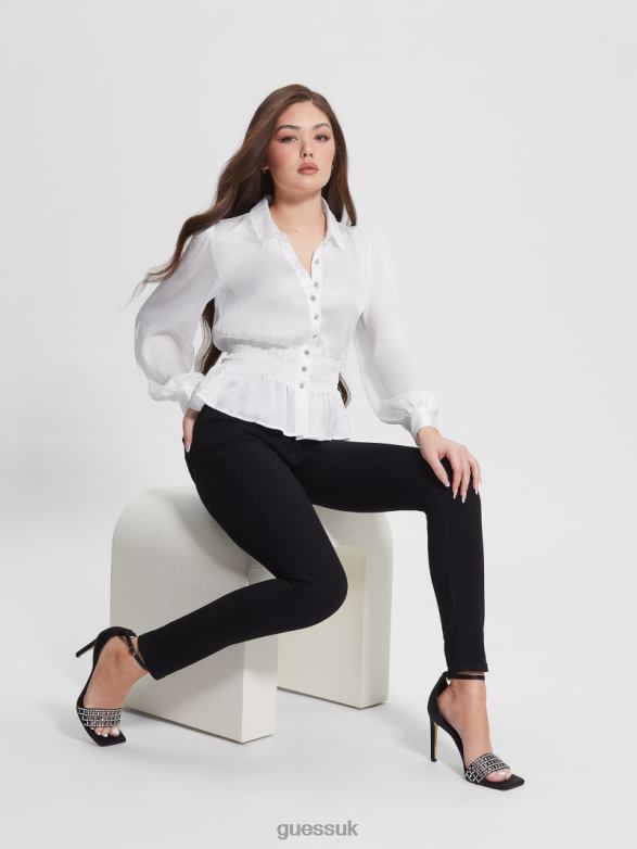 GUESS Women Eco Mandi Crystal Button Shirt Pure White Apparel V28V61526