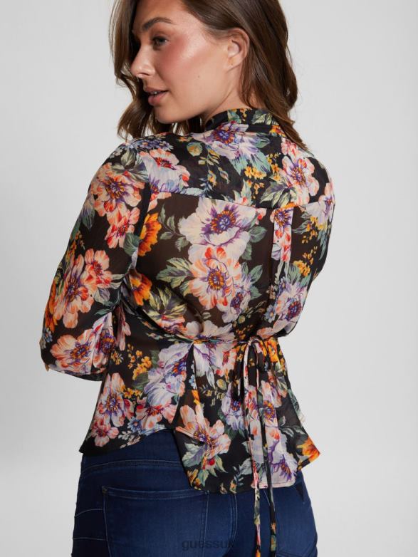 GUESS Women Eco Monica Chiffon Long-Sleeve Top Ciaobella Apparel V28V61242