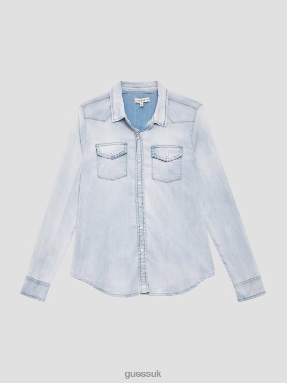 GUESS Women Eco Riley Denim Shirt Daydream Blue Wash Apparel V28V6132