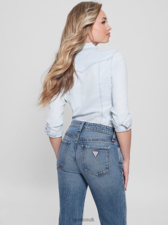 GUESS Women Eco Riley Denim Shirt Daydream Blue Wash Apparel V28V6132