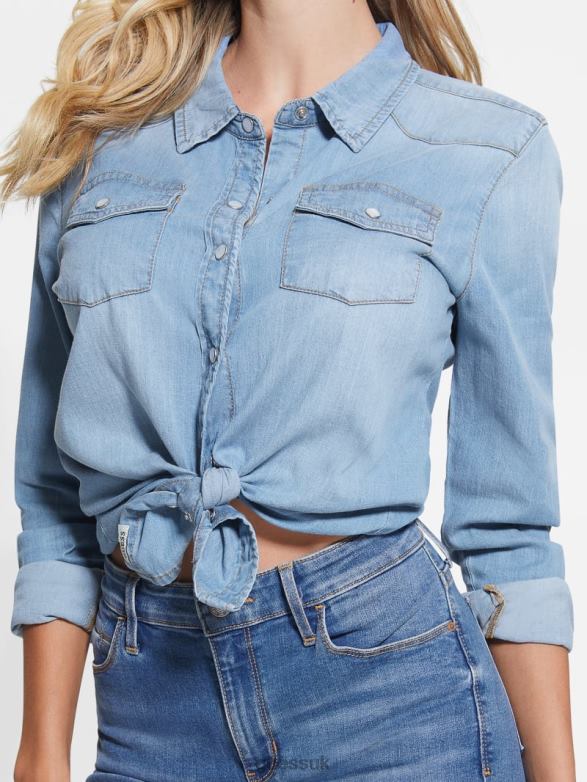 GUESS Women Eco Riley Denim Shirt Mid Tone Blue Apparel V28V6193