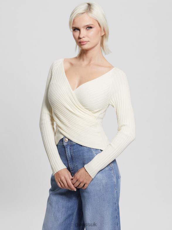 GUESS Women Eco Sabine Sweater Top Cream White Apparel V28V61336