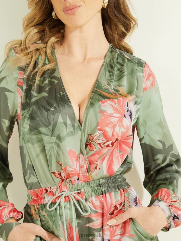 GUESS Women Eco Stefania Bodysuit Hawaiian Floral Print Apparel V28V61564