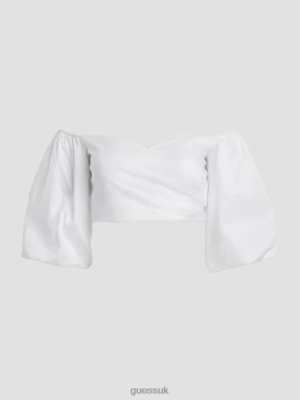 GUESS Women Jun Puff-Sleeve Blouse Pure White Apparel V28V61048