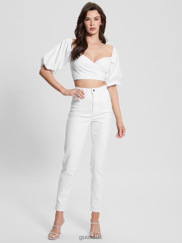 GUESS Women Jun Puff-Sleeve Blouse Pure White Apparel V28V61048
