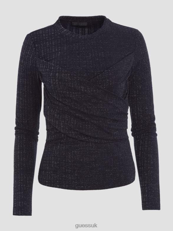 GUESS Women Kaeli Top Sparkly Melange Dark Blue Apparel V28V61416