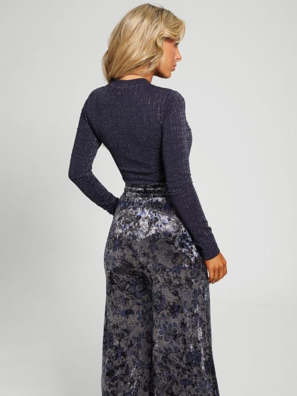 GUESS Women Kaeli Top Sparkly Melange Dark Blue Apparel V28V61416