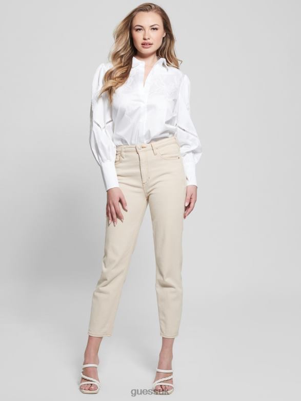 GUESS Women Lori Embroidered Woven Blouse Pure White Apparel V28V61055