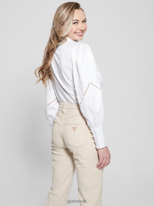 GUESS Women Lori Embroidered Woven Blouse Pure White Apparel V28V61055