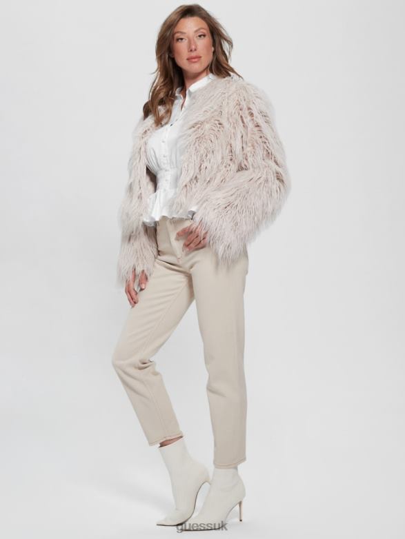 GUESS Women Mandy Smocked Blouse Pure White Apparel V28V61681