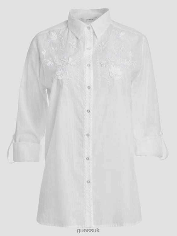 GUESS Women Nadia Embroidered Cotton Shirt Pure White Apparel V28V61165