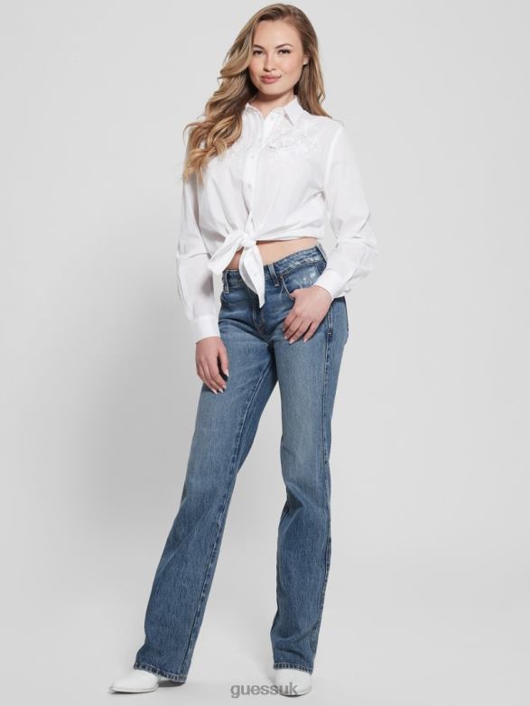 GUESS Women Nadia Embroidered Cotton Shirt Pure White Apparel V28V61165