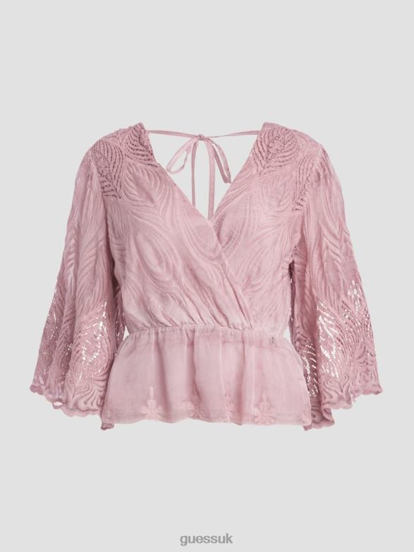 GUESS Women Pam Embroidered Top Vintage Blush Multi Apparel V28V61481