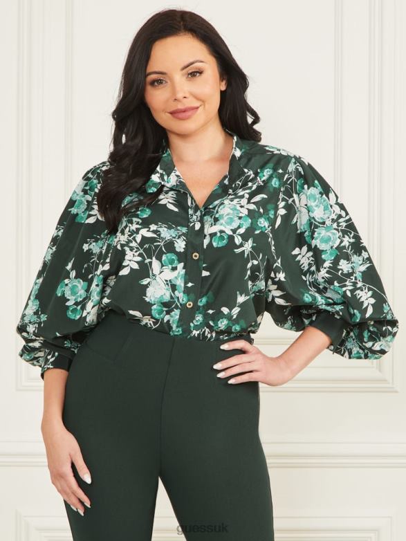 GUESS Women Petal Pose Yvonne Blouse Petal Pose Chenille Green Apparel V28V61706