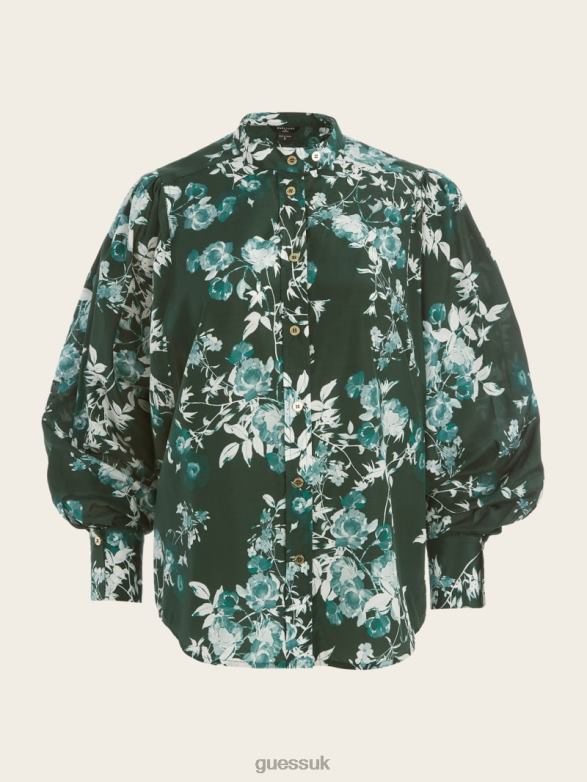 GUESS Women Petal Pose Yvonne Blouse Petal Pose Chenille Green Apparel V28V61706