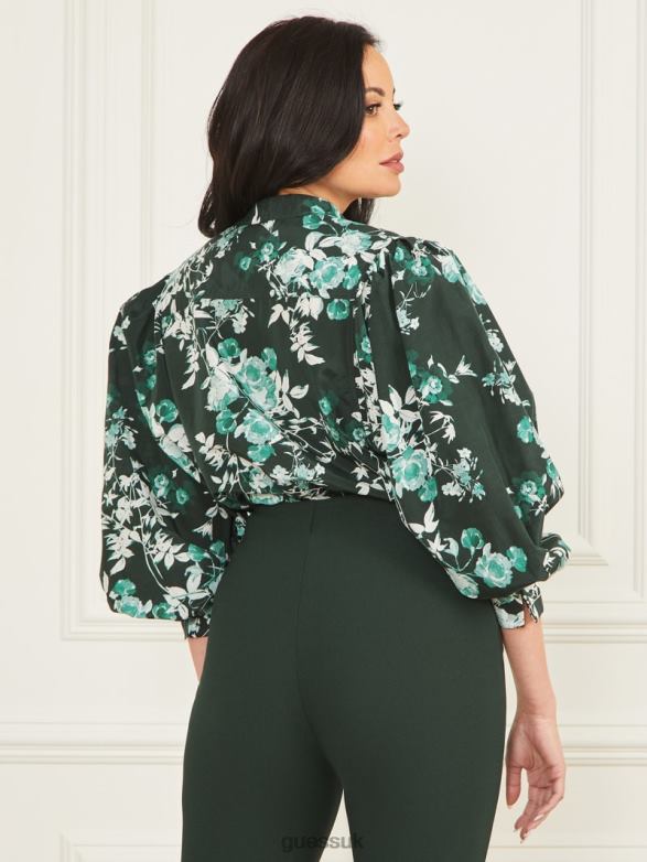 GUESS Women Petal Pose Yvonne Blouse Petal Pose Chenille Green Apparel V28V61706