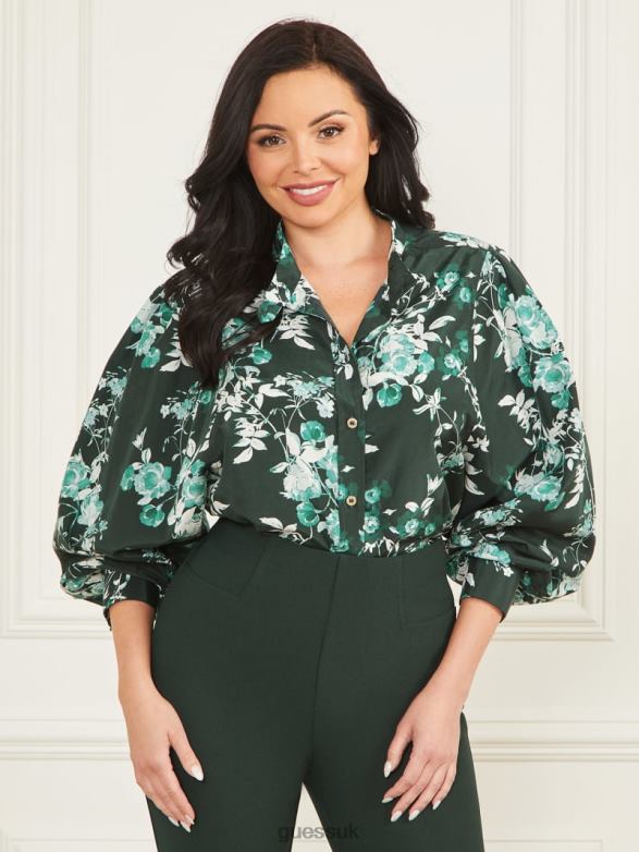 GUESS Women Petal Pose Yvonne Blouse Petal Pose Chenille Green Apparel V28V61706