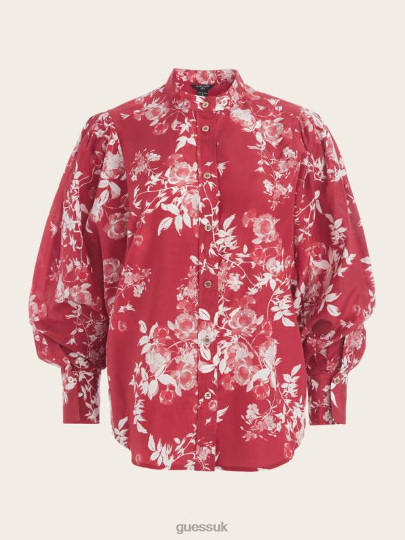 GUESS Women Petal Pose Yvonne Blouse Petal Pose Dark Jam Red Apparel V28V61628
