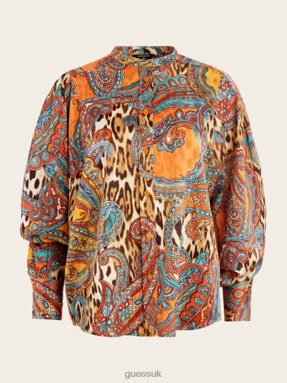 GUESS Women Phoenix Rising Yvonne Blouse Phoenix Rising Print Apparel V28V61585