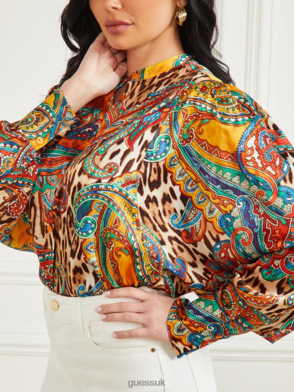 GUESS Women Phoenix Rising Yvonne Blouse Phoenix Rising Print Apparel V28V61585