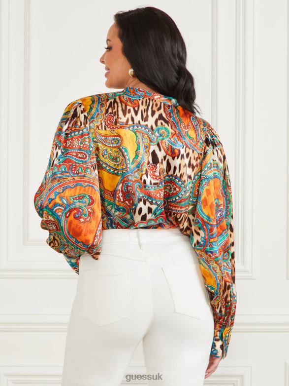 GUESS Women Phoenix Rising Yvonne Blouse Phoenix Rising Print Apparel V28V61585