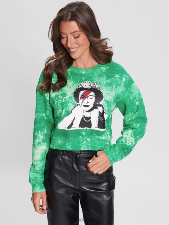 GUESS Women Queen Cropped Pullover Valley Green Apparel V28V61641