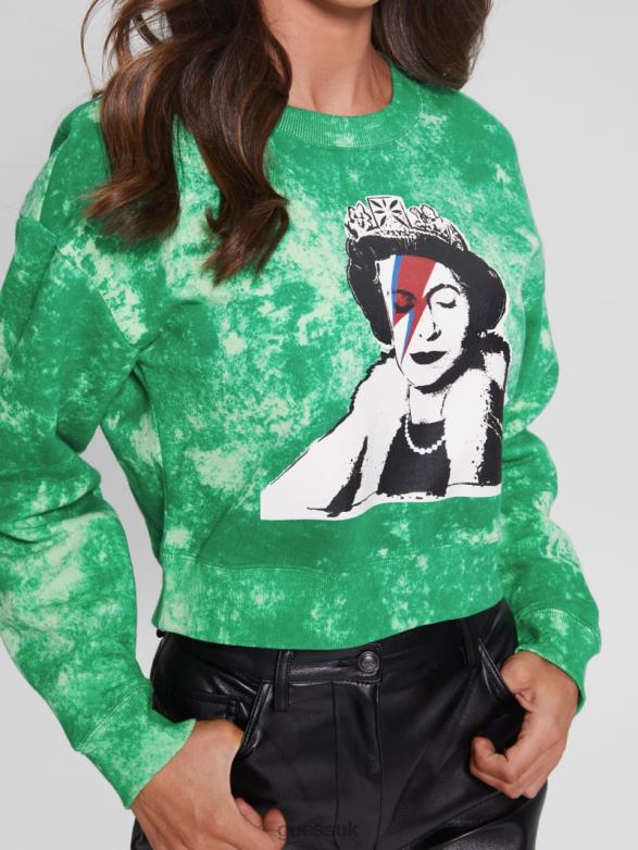 GUESS Women Queen Cropped Pullover Valley Green Apparel V28V61641