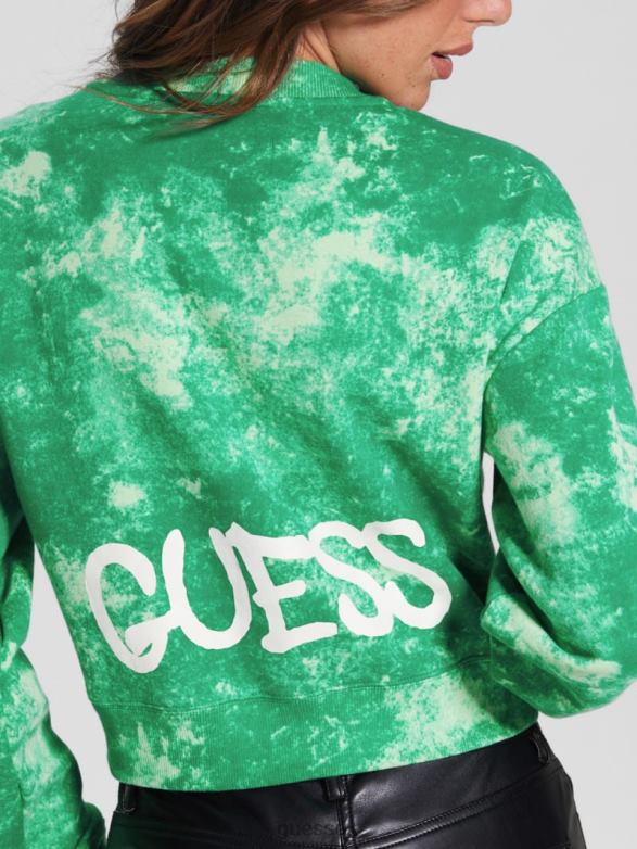 GUESS Women Queen Cropped Pullover Valley Green Apparel V28V61641